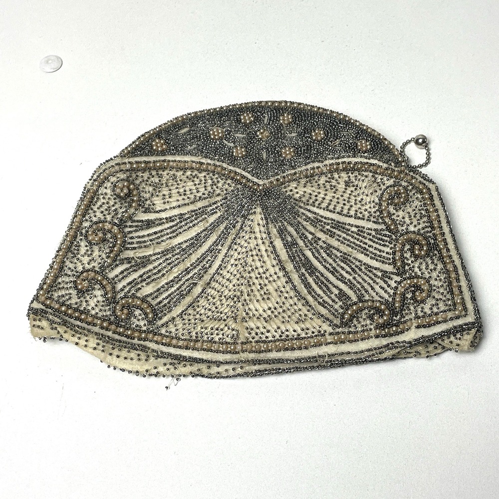 Antique 1920s Art Deco Micro Beaded Evening Purse Glass Beads Repair TLC
